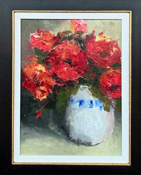 Cindy Zeigler Red Flowers in Flow Blue II
