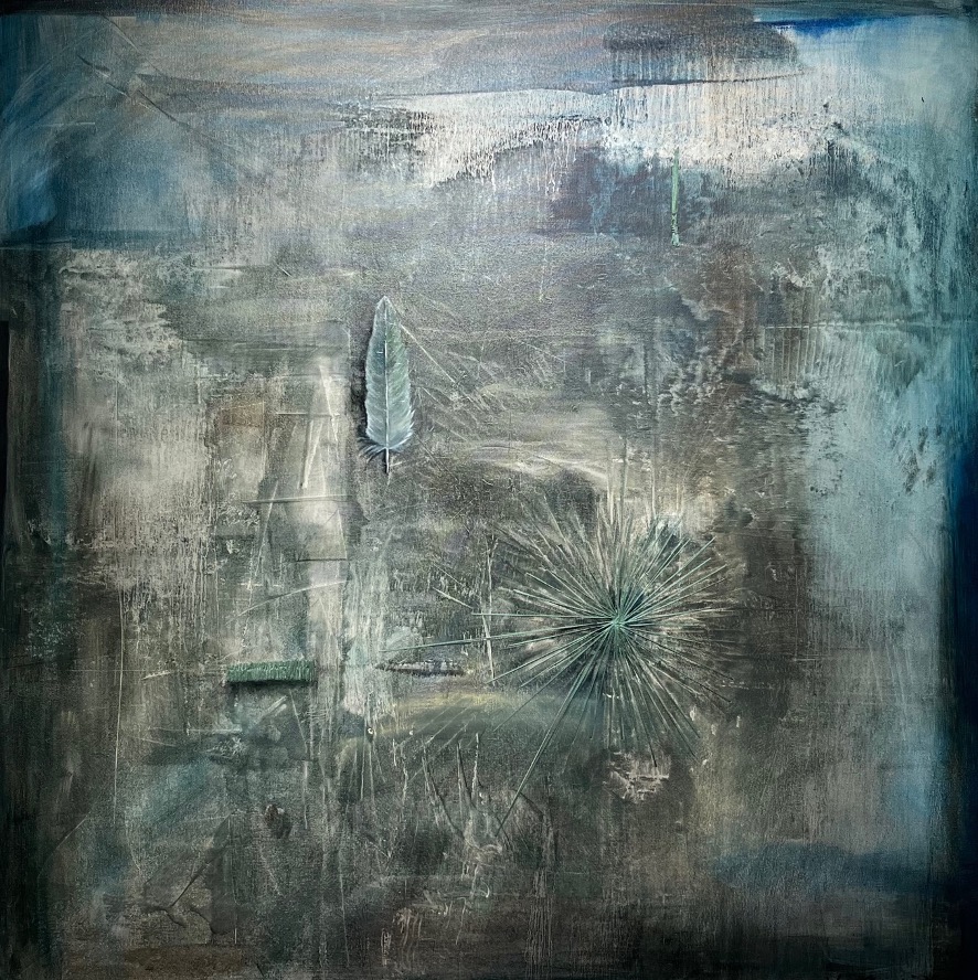 Large-scale mixed media canvas by Debra Ferrari titled Ruanna #8